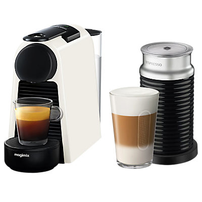 Nespresso Essenza Mini Coffee Machine with Aeroccino by Magimix White Nespresso Essenza Mini Coffee Machine with Aeroccino by Magimix White